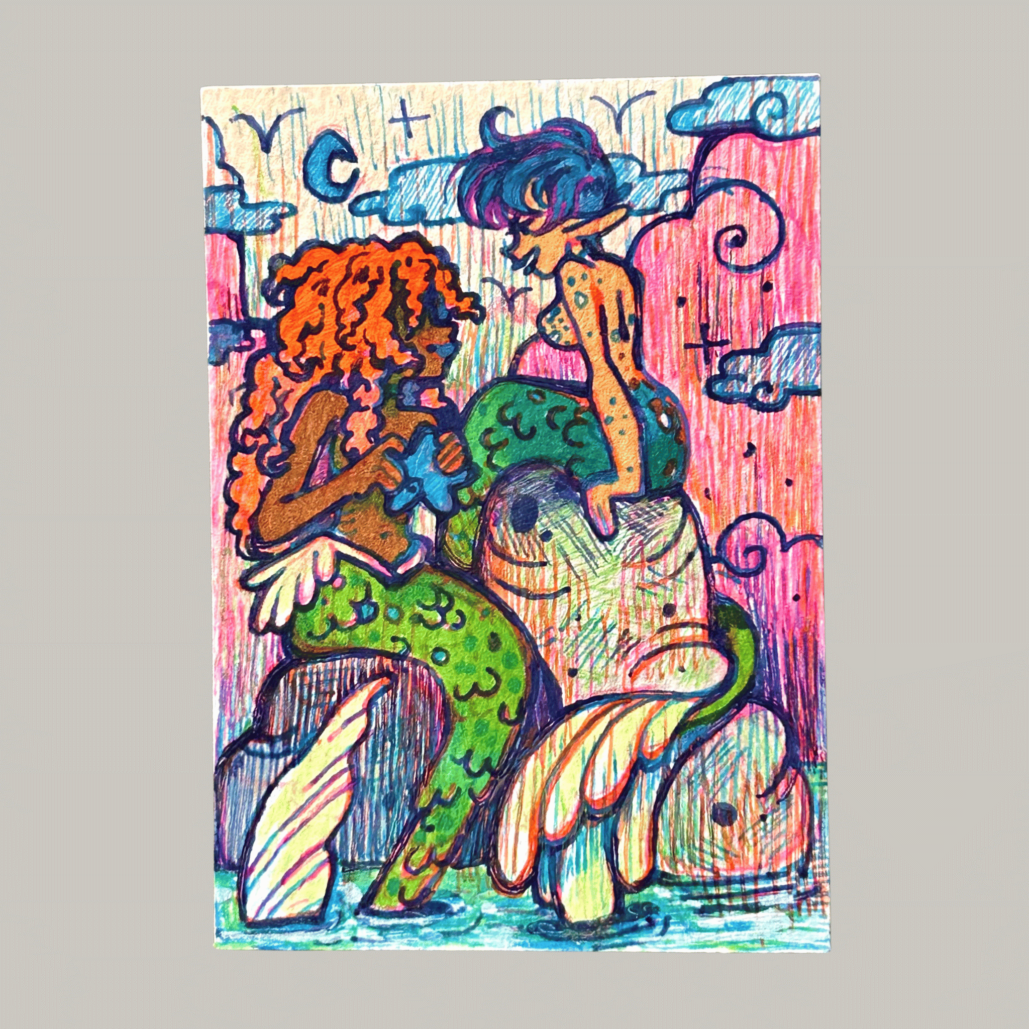 ACEO original art, Mermaids at Sea