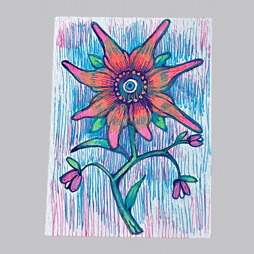 ACEO Miniature Art, original art, Eye Flower