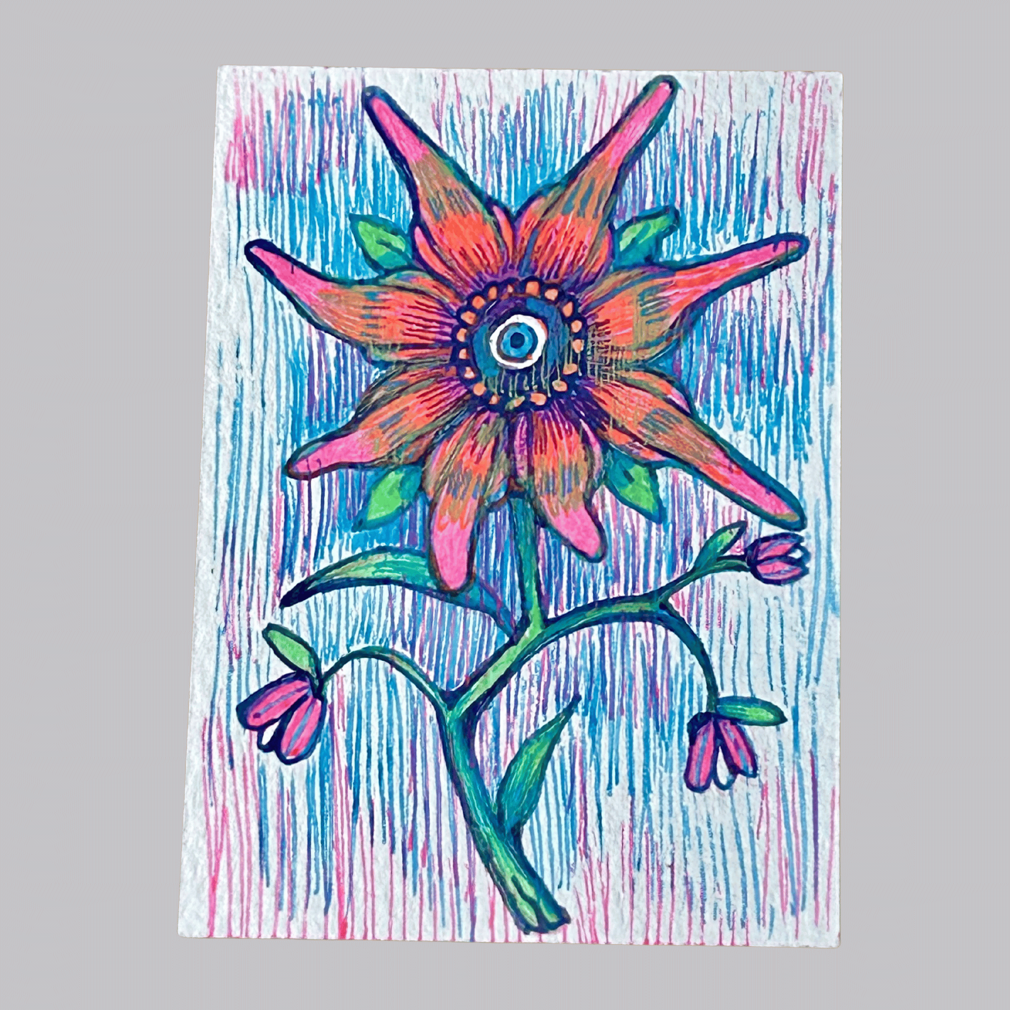 ACEO Miniature Art, original art, Eye Flower