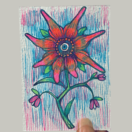 ACEO Miniature Art, original art, Eye Flower