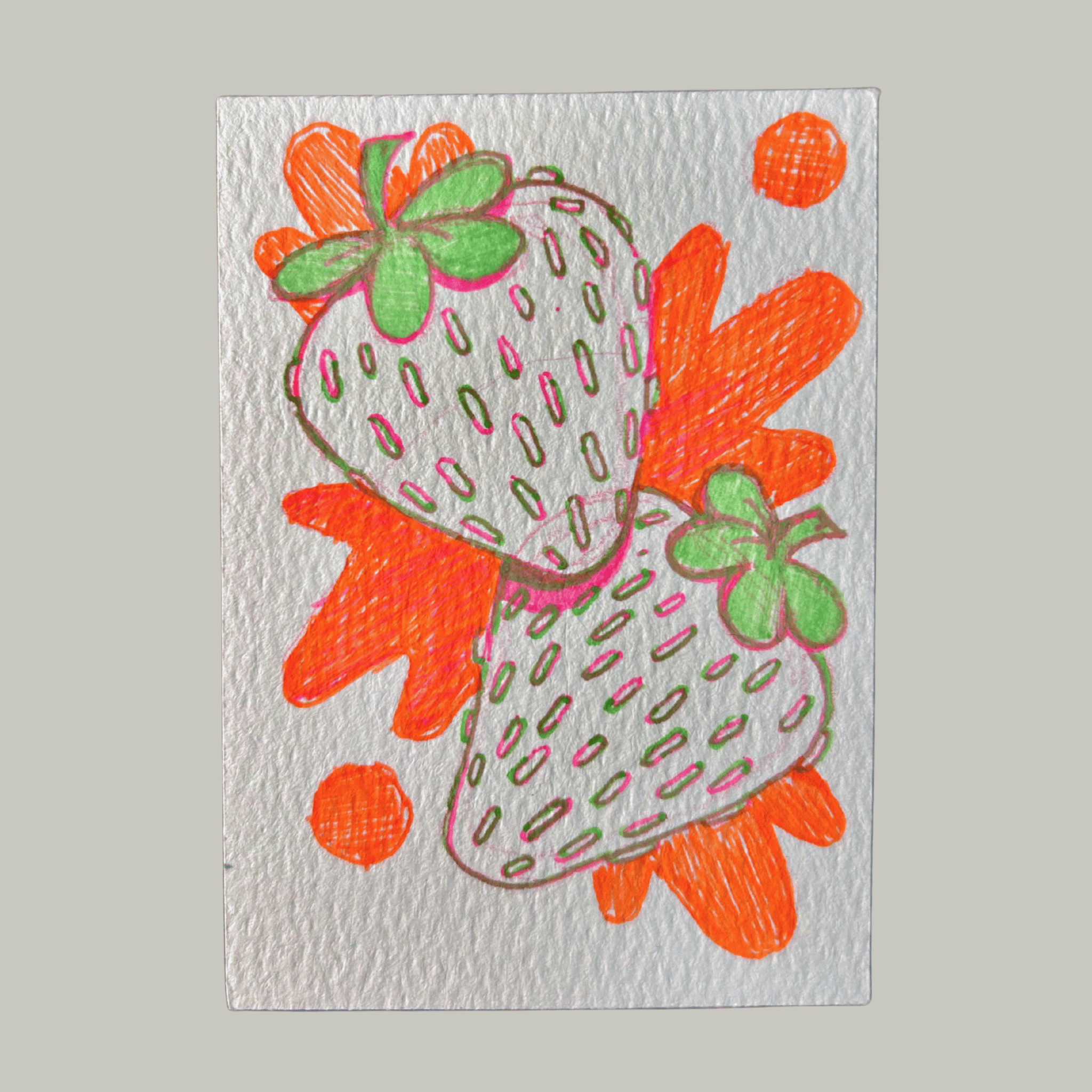 ACEO Miniature Art, original art, White Strawberry