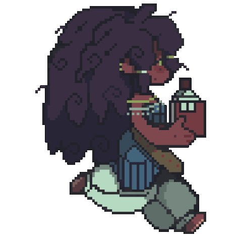 Pixel gif of Sug's persona running with packages